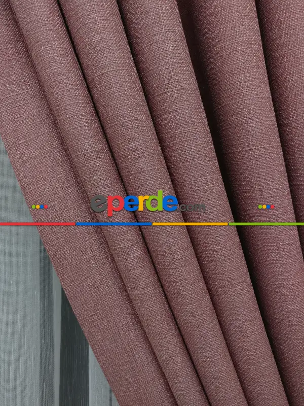 Yatak Odası - Keten Gül Kurusu Renk Düz Fon Perde- Pudra