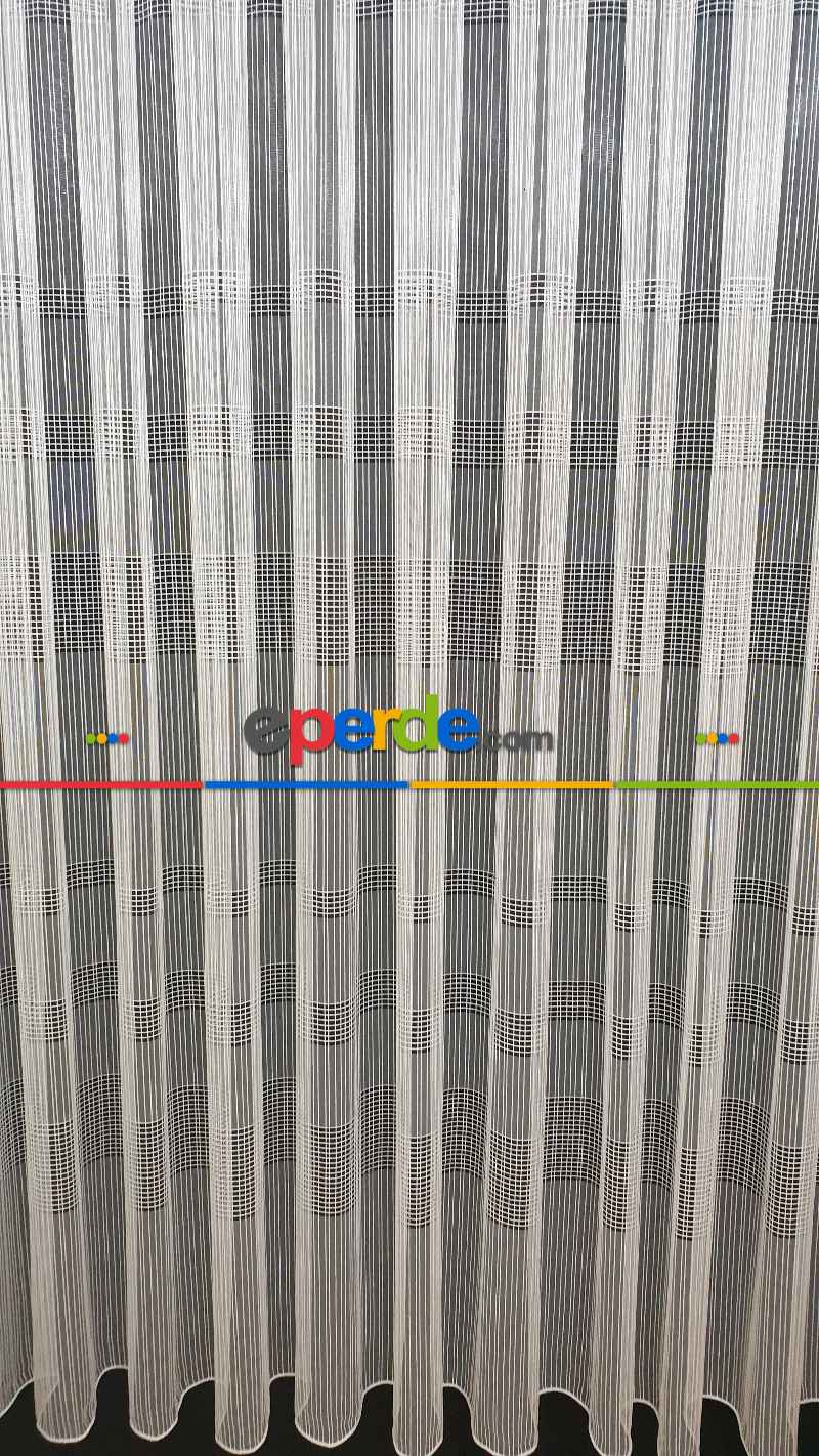 Oturma Odası - Yatay Çizgili Tül Ekose Tül Çizgi Tasarım Yeni Model Sade- Ekru