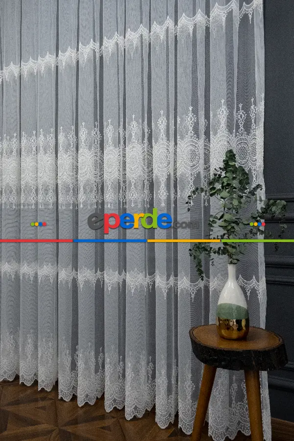 Salon - Brillant Tül Bore Desen Tarz Moda Yeni Salon Tül Nakış İşlemeli Tül