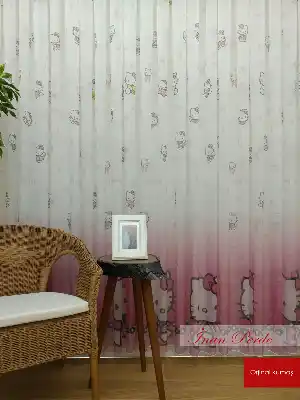 Kız Bebek Odası Tül Perde - Hello Kitty Baby Desenli Tül Perde- Pembe