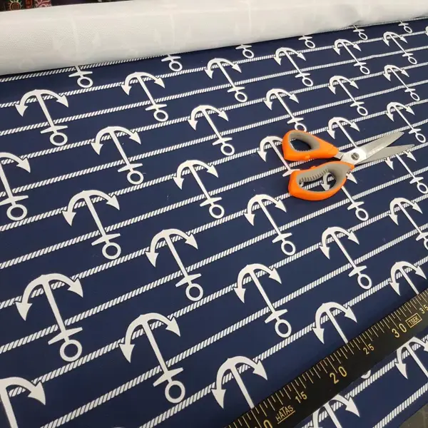 Çapa Marine Desenli Fon Perde Evm655 Kumaşı Kalındır Duck Bezi Değildir- Lacivert-Beyaz