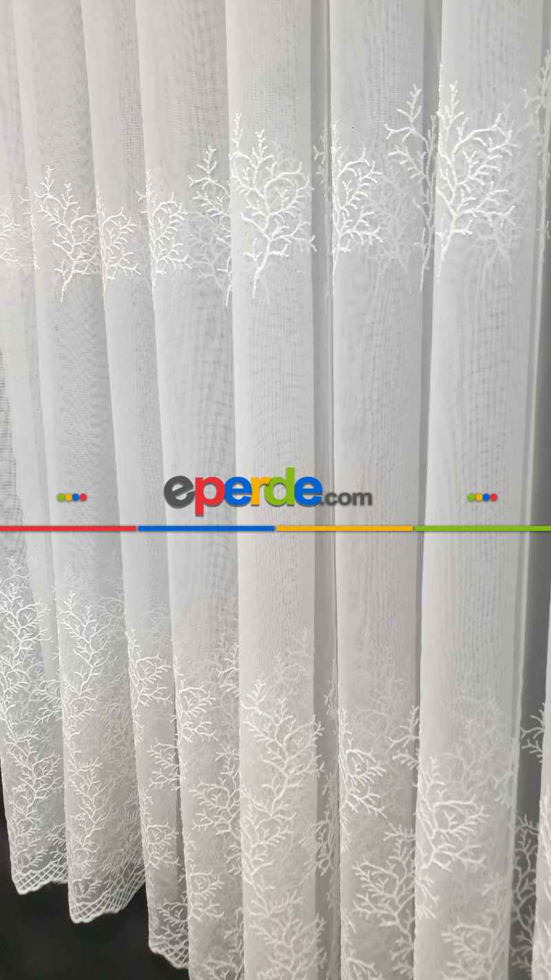 Oturma Odası - Sıra Dallar İşlemeli Sıra Desen Bambu Kırışmaz Ütü İstemez Tül