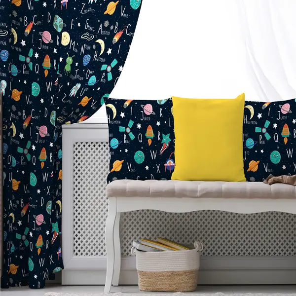 Uzay Desenli Fon Perde Evim833 Kumaşı Kalındır Duck Bezi Değildir- Mavi-beyaz