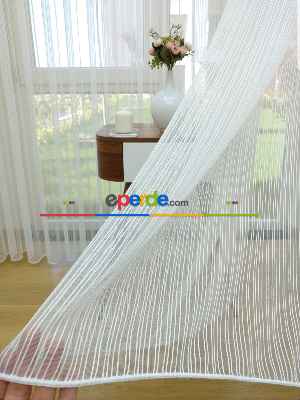 Zincir Desen Yüksek Kaliteli İpek Zemin Tül Perde- Ekru - Kurşunlu Tül