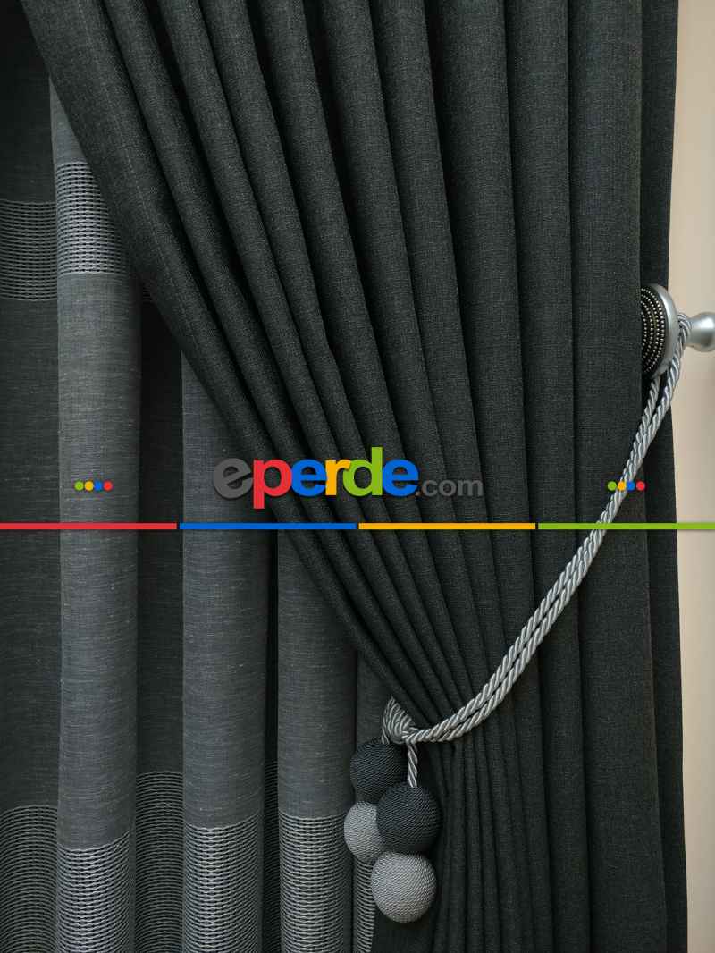 Keten Gri Renk Düz Fon Perde- Gri-füme-antrasit