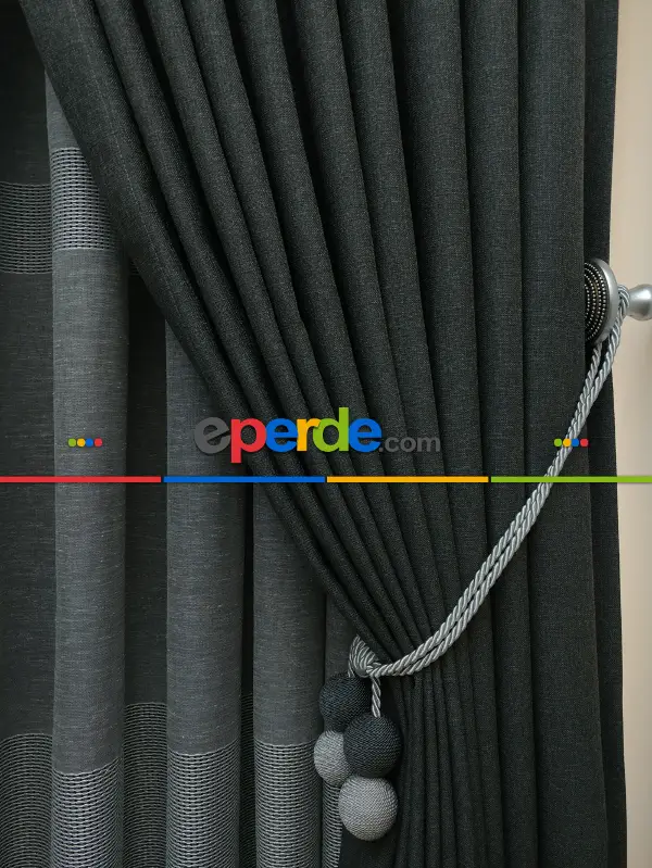 Yatak Odası - Keten Gri Renk Düz Fon Perde- Gri-füme-antrasit