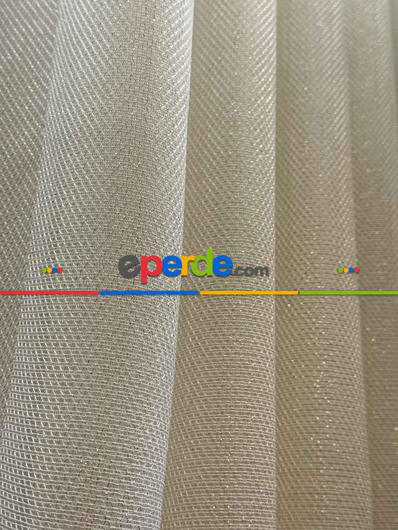 Yatak Odası - Bej Simli Tül Perde, Ağır Gramajlı Premium Seri, Kurşunlu Tül