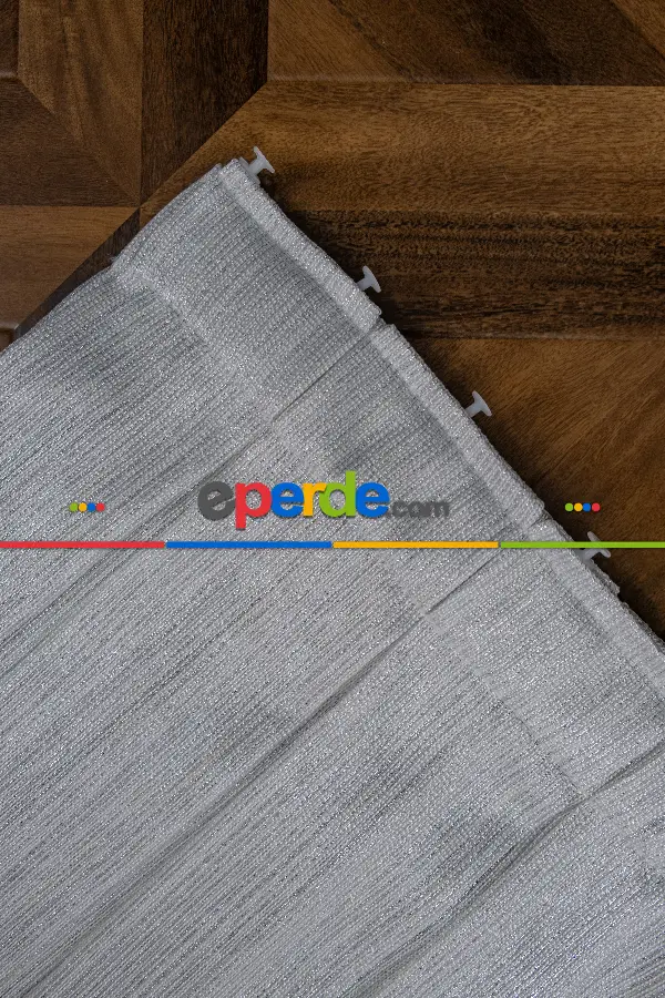 Salon Tül - Gümüş Çizgili Düz Fantezi Tül Perde