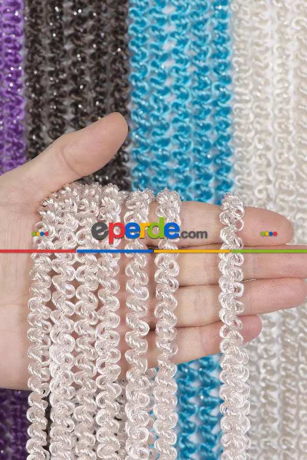 Bukle Duble Serisi Pudra Simli İp Perde- Pudra