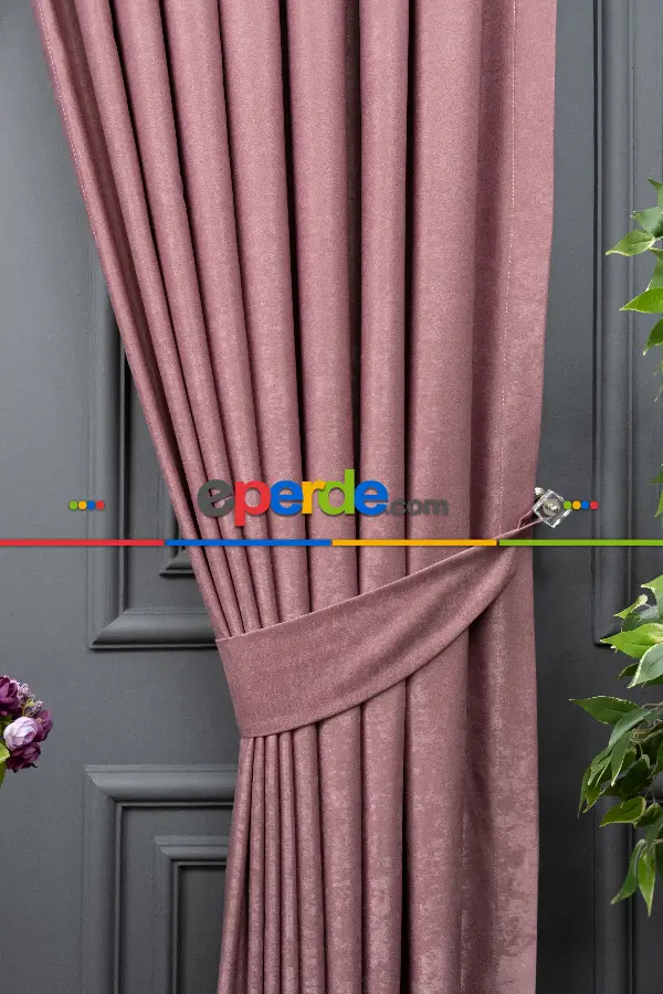 Salon - Soft Fon Perde Gül Kurusu Dökümlü En - Gül Kurusu