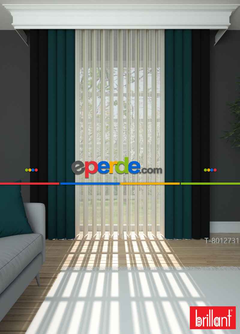 Brillant Akıllı Tül Siyah-petrol Yeşili Perde Tül Dikey Zebra Perde Düz 1. Kalite