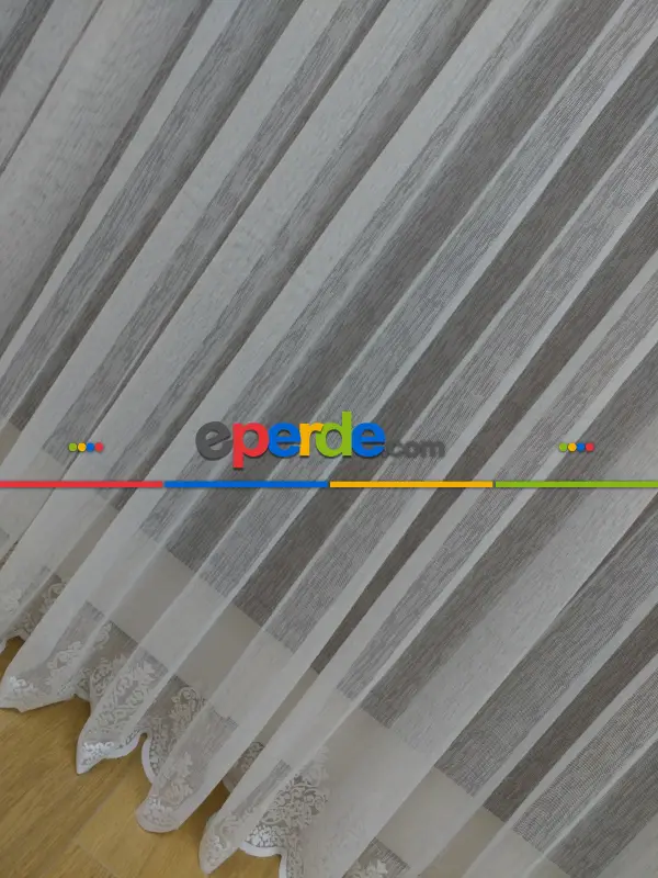 Etek Ucu Damask Dantel Tül Perde & Kruvaze Perde- Ekru