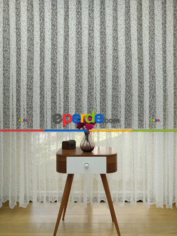 Kdk Örme Dantel Tül Perde- Krem