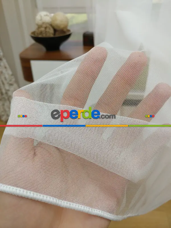 Düz Tül Perde - Ekru- Ekru - Kurşunlu Tül