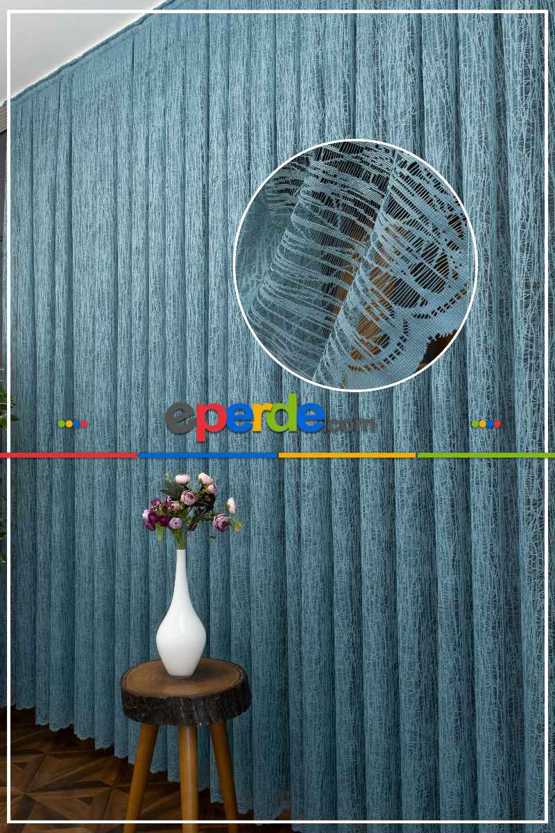 Yeni Tasarım Moda Cam Kırığı Örme Tül Perde Mavi - Mint