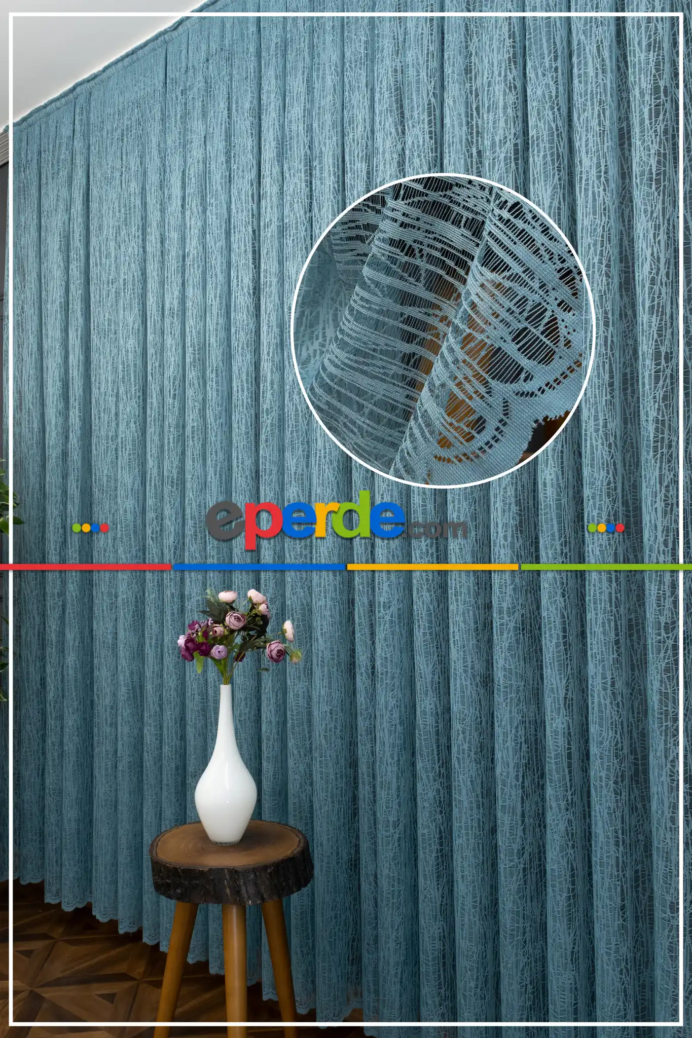 Yeni Tasarım Moda Cam Kırığı Örme Tül Perde Mavi - Mint