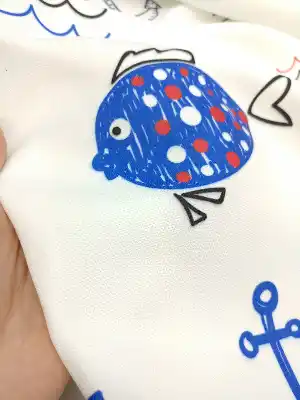 Denizci Desenli Kumaş - Metre İle Satış - Dikişsiz Kumaş- Kırmızı-Mavi Koyu