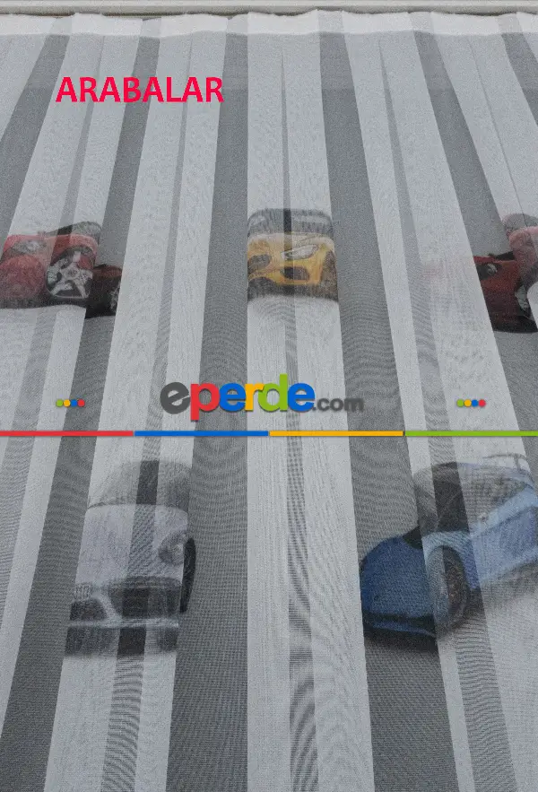 Çocuk Odası - Arabalar Desenli Modern Tül Perde - Elit Ürün