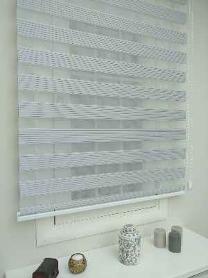 Gri Mutfak Perdesi Mekanizmalı Zebra Perde Plise- Gri Koyu