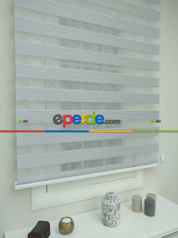 Gri Mutfak Perdesi Mekanizmalı Zebra Perde Plise- Gri Koyu