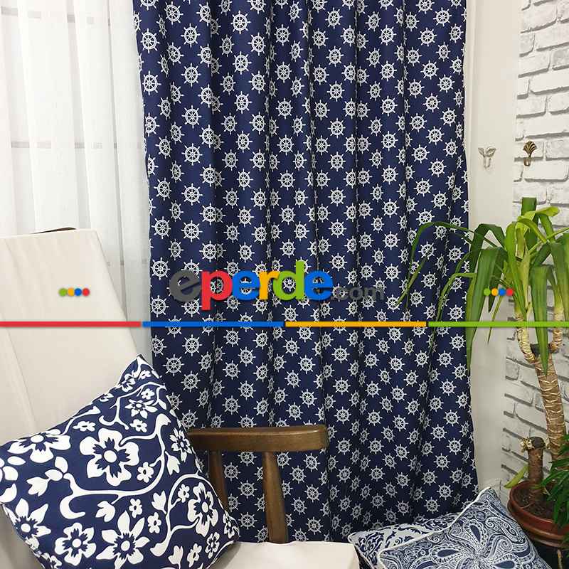 Marin Serisi Çapa Desenli Fon Perde Evm1512-6 Kumaşı Kalındır Duck Bezi Değildir- Lacivert