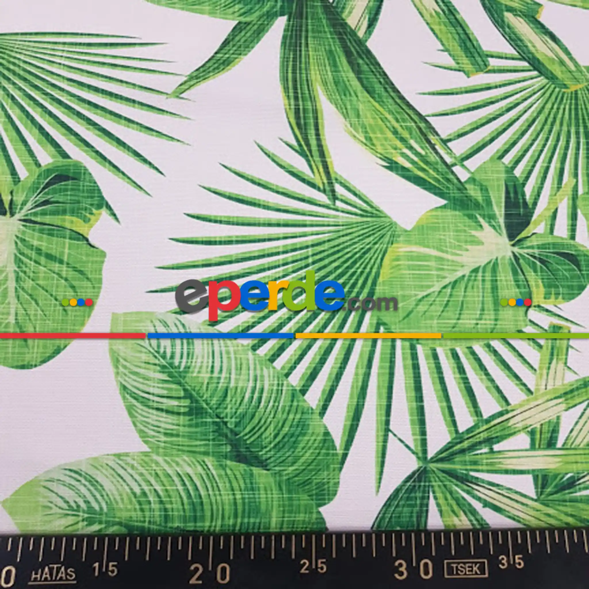 Tropikal Yaprak Desenli Fon Perde Evm1123 Kumaşı Kalındır Duck Bezi Değildir- Yeşil-Beyaz