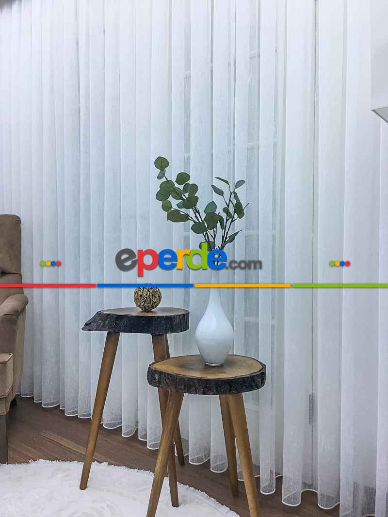 Mutfak - Ütü Gerektirmeyen Dertsiz Keten Şantuk Düz Tül Perde 2021- Ekru