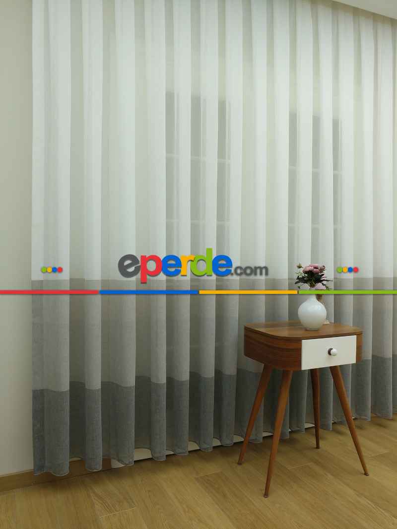 Oturma Odası - Keten Tül Degrade Perde- Gri-füme-antrasit-gri Açık