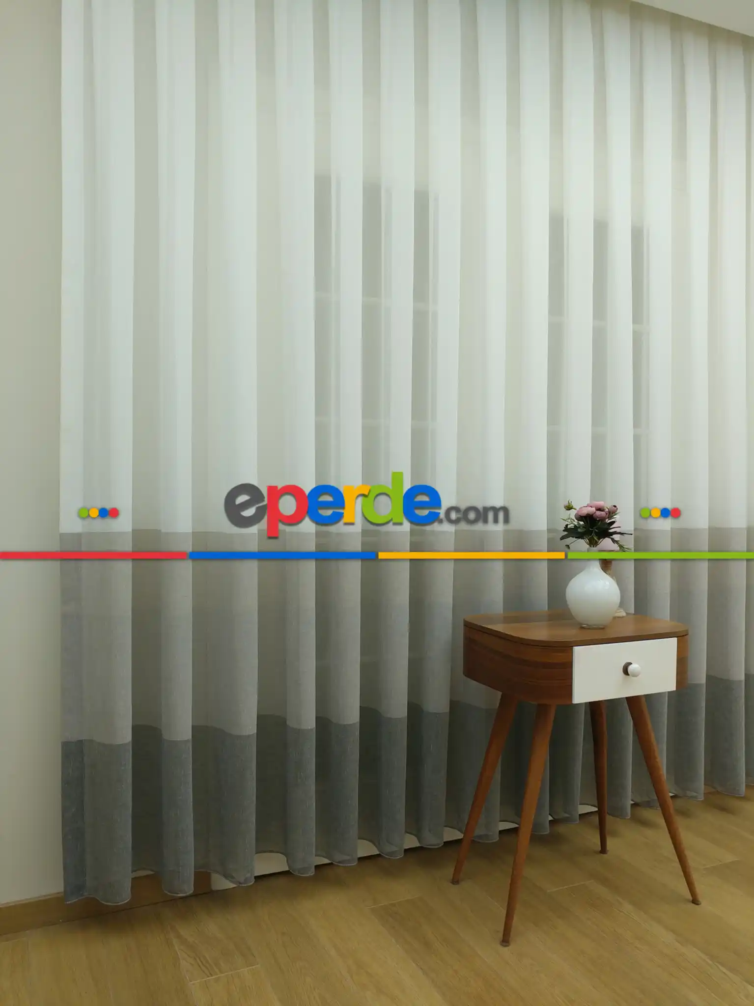 Salon Tül Perde - Keten Tül Degrade Perde- Gri-Füme-Antrasit