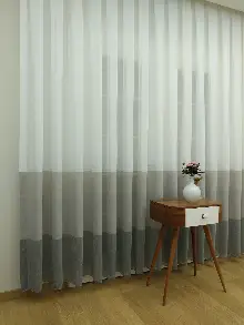 Salon Tül Perde - Keten Tül Degrade Perde- Gri-Füme-Antrasit