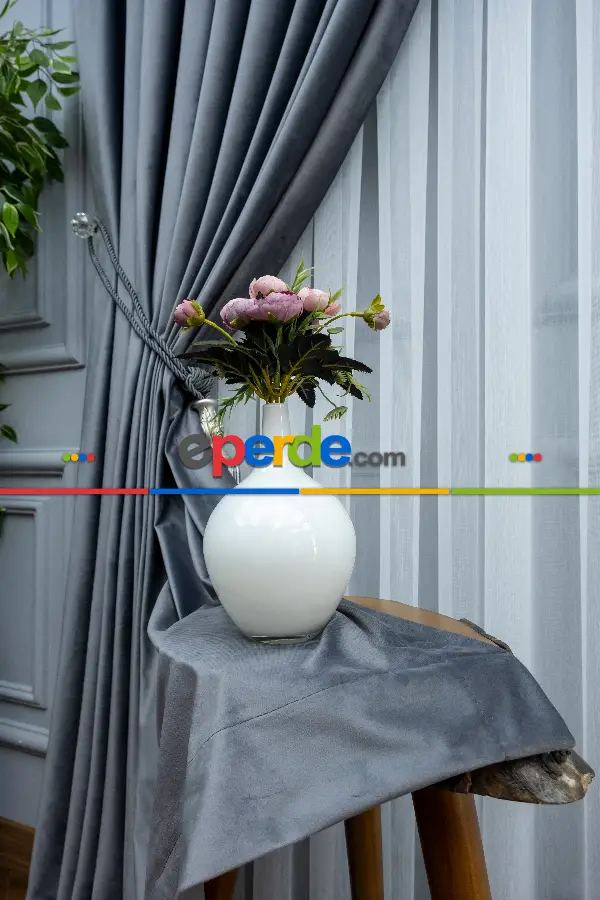 Salon Fon Perde - Orjinal Örme İpek Kadife (ithal)- Gri-Füme-Antrasit