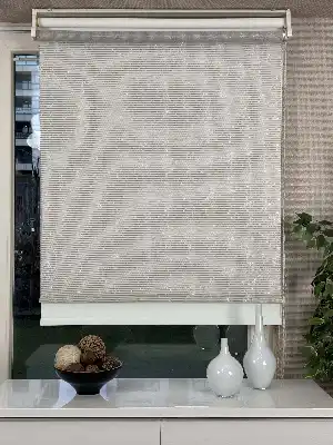 Ekru Krem Çiftli Sistem Tül Stor Perde, Standart Metal Kasalı Yüksek Kalite Kornişe Kolay Montaj Seçenekli