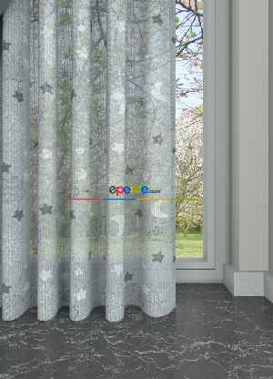 Hazır Ölçülü Bebek Odası - Gri Renkli Bulut Desenli Keten Zemin Baskılı