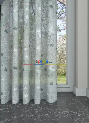 Hazır Ölçülü Bebek Odası - Gri Renkli Bulut Desenli Keten Zemin Baskılı