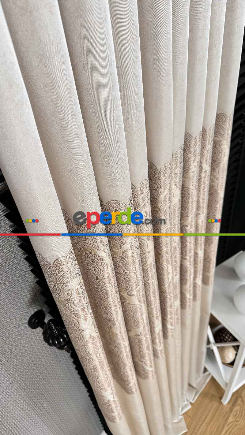 Krem Fon Perde, Damask Desenli