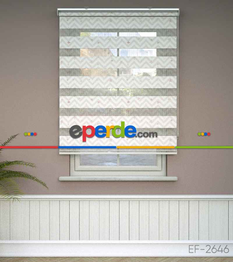 Yıldız Desenli Baskılı Zebra Perde- Çok Renkli