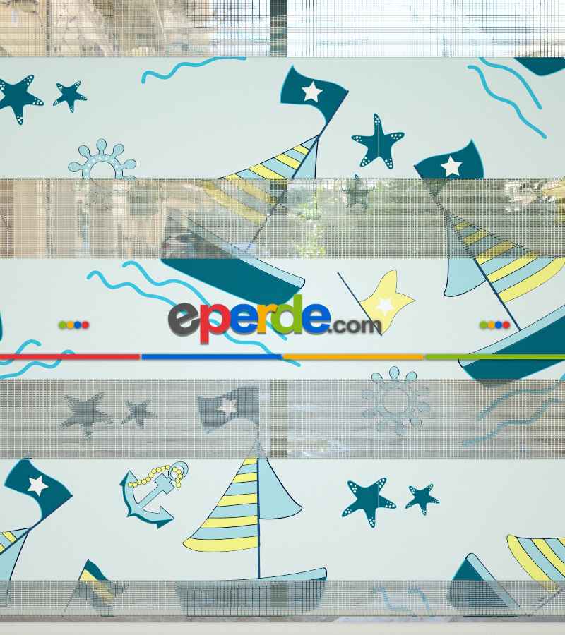 Çocuk Odası Zebra Perde - Gemi Desenli Baskılı Zebra Perde- Çok Renkli