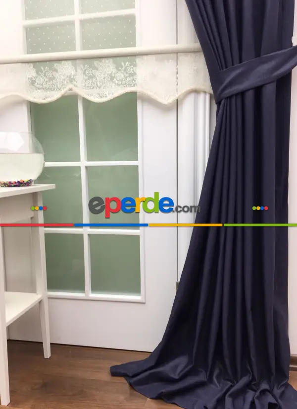 Lacivert Renk Düz Fon Perde- Lacivert