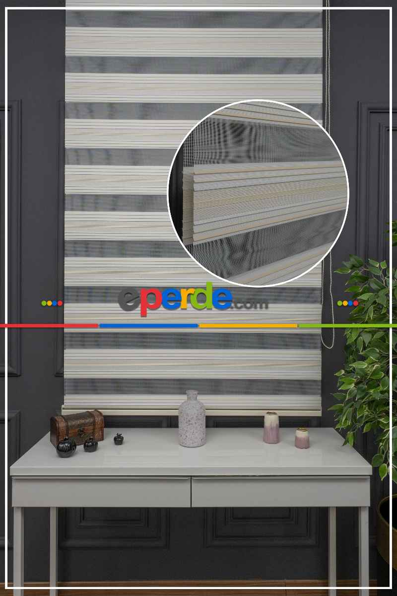 Oturma Odası - Simli Plise Zebra Perde, Yüksek Kalite