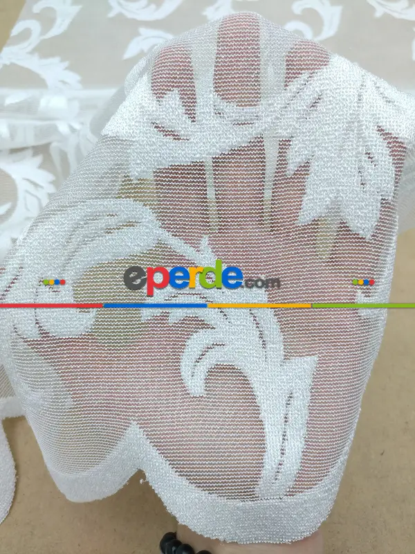 Tül Perde Ve Kruvaze Perde Şal Desenli ( Dantel Tül)- Ekru