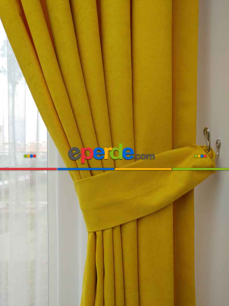 Oturma Odası - Koyu Sarı Düz Fon Perde - Sarı 814