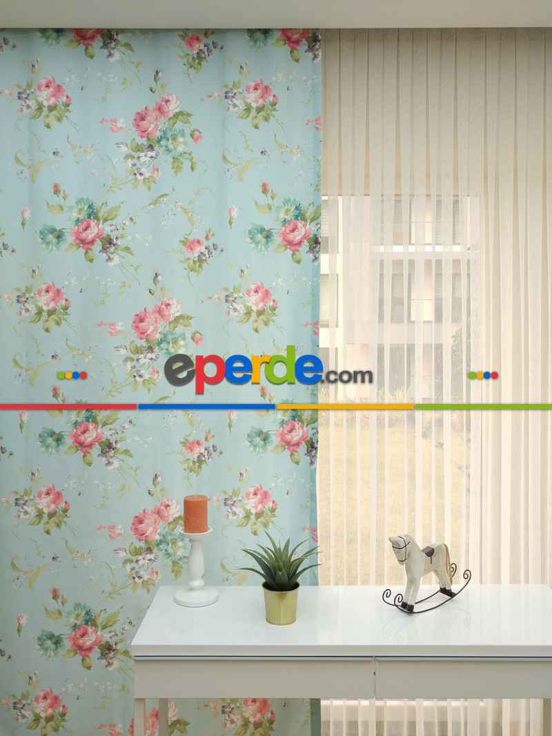 Karaca Mint Çiçekli Hazır Fon Perde - Kumaşı Kalındır Duck Bezi Değildir- Pembe-mint