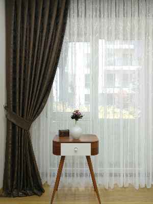 Patinedesenli Kahve - Katyonik Jakar Fon Perde- Kahve