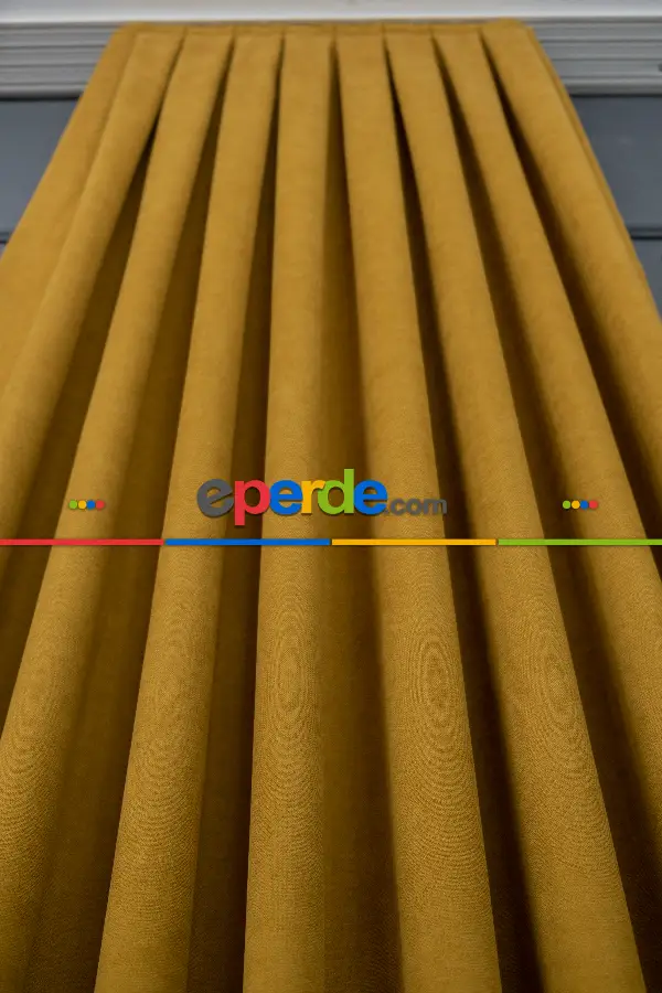 Koyu Sarı Düz Fon Perde En Dökümlü Fon Perde