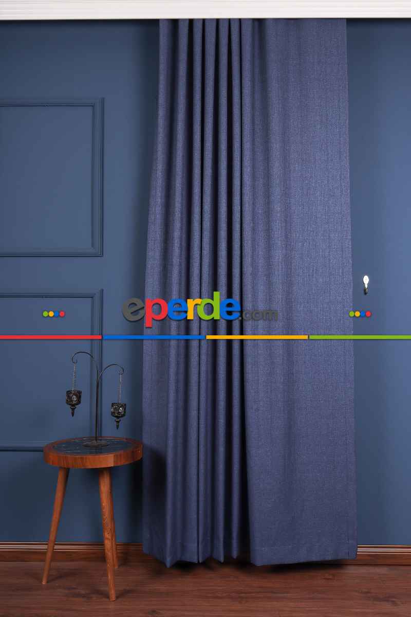 Gece Mavi Jakar Dokuma Fon Perde