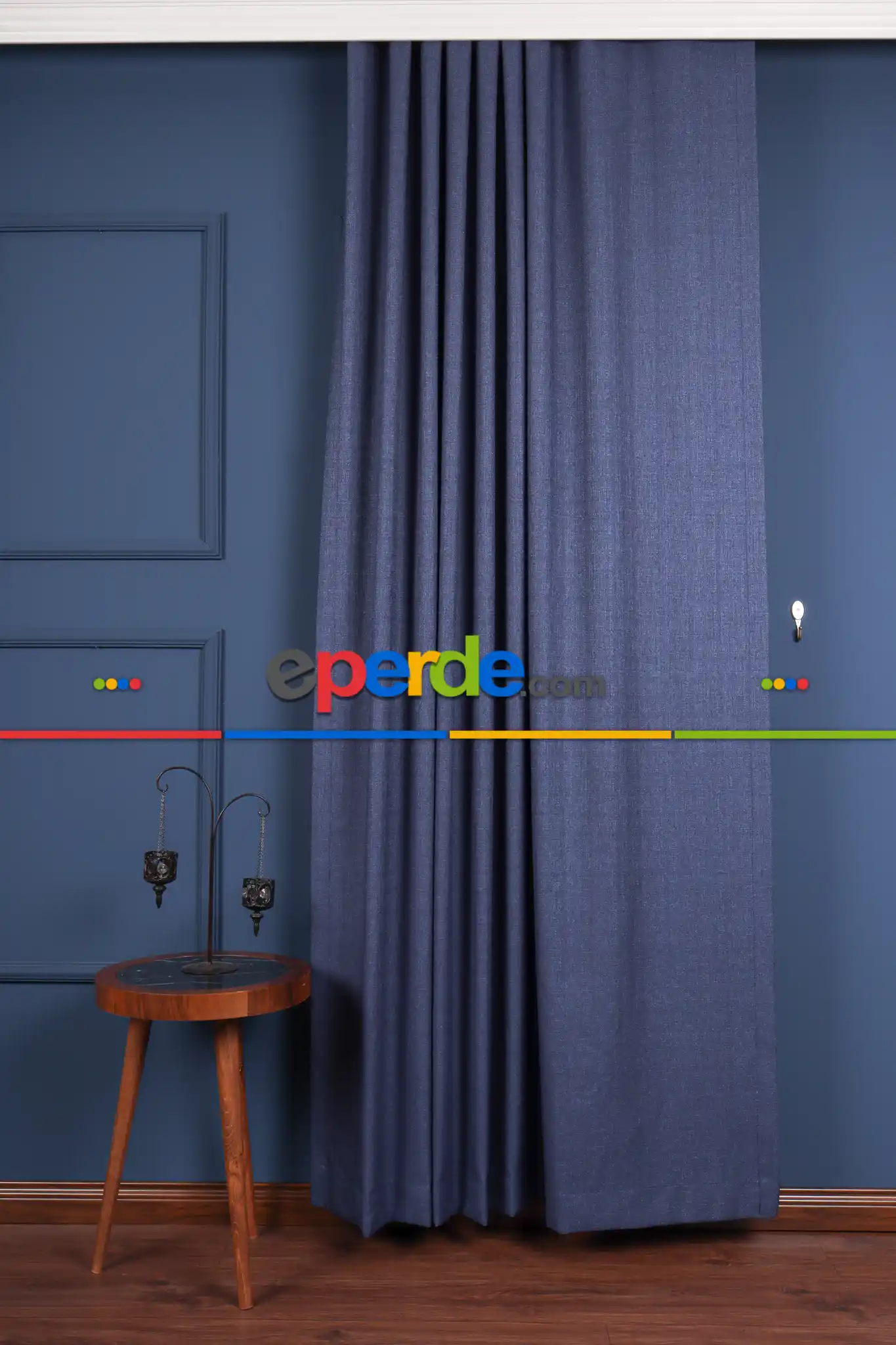 Gece Mavi Jakar Dokuma Fon Perde