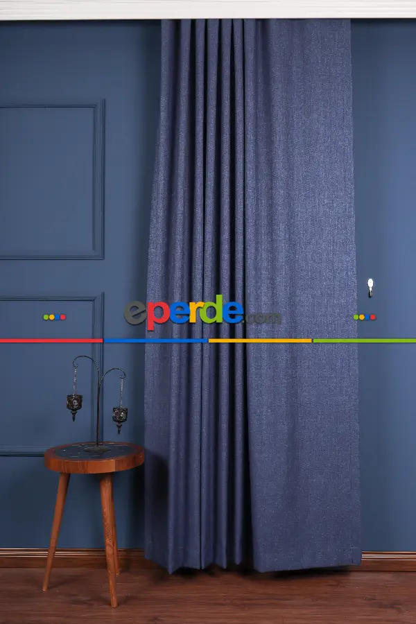 Yatak Odası - Gece Mavi Jakar Dokuma Fon Perde