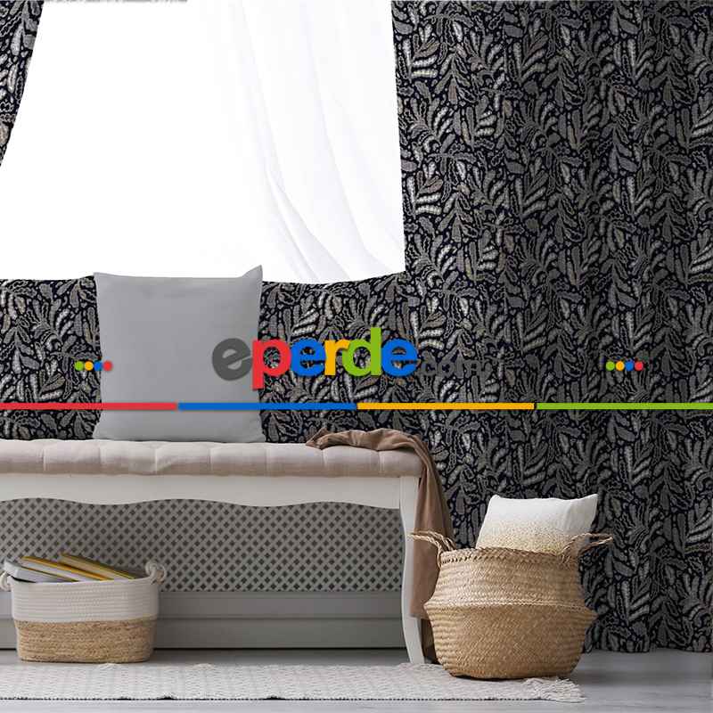 Oturma Odası Fon Perde Evim1599 Kumaşı Kalındır Duck Bezi Değildir- Mavi-beyaz