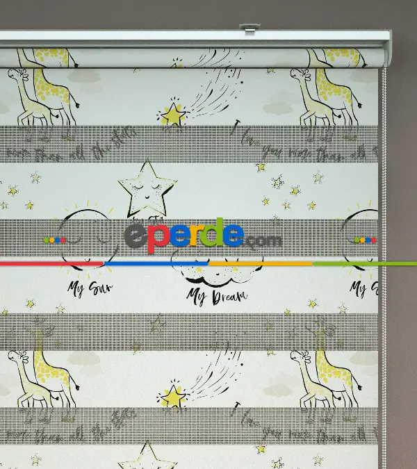 Bulut Desenli Baskılı Zebra Perde- Çok Renkli