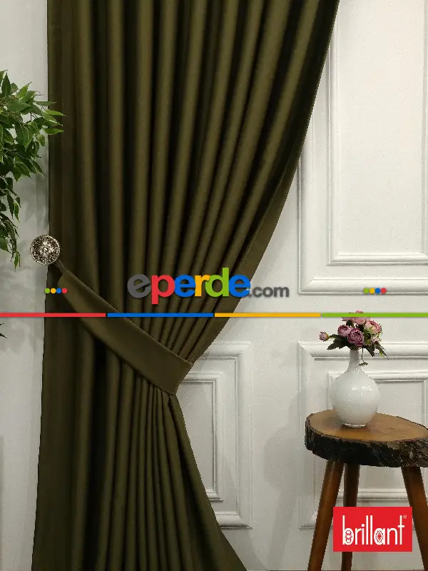 Brillant Blackout Haki Yeşil Renk Fon Perde 180cm En-haki %80 Işık Kesme